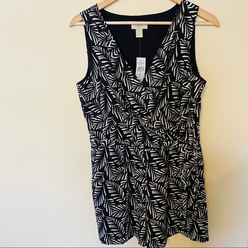 LOFT Outlet Black White Palm Leaf Faux Wrap Romper